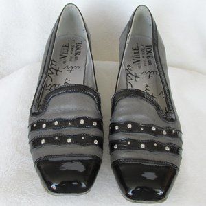 UTV France Grey & Black Leather Slip-on Flats EU38